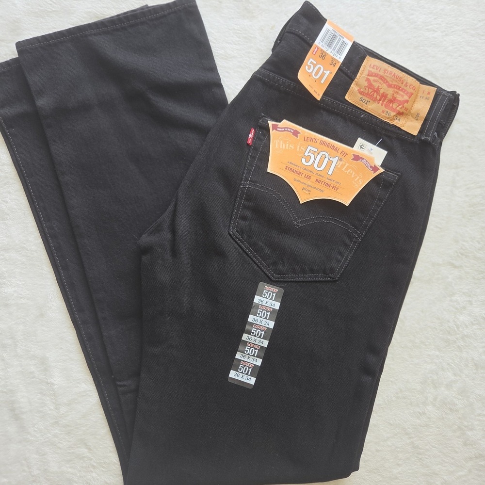Levis 501 Straight Leg Button Fly‎ Black Denim Jeans Mens Size 36x34 NEW Tags
